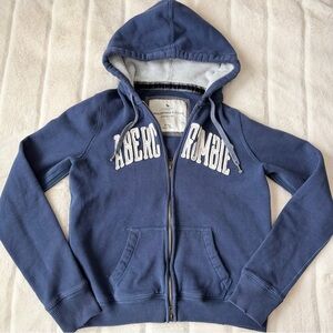 Vintage Y2K Abercrombie Distressed Navy Logo Full-Zip Hoodie Size XL